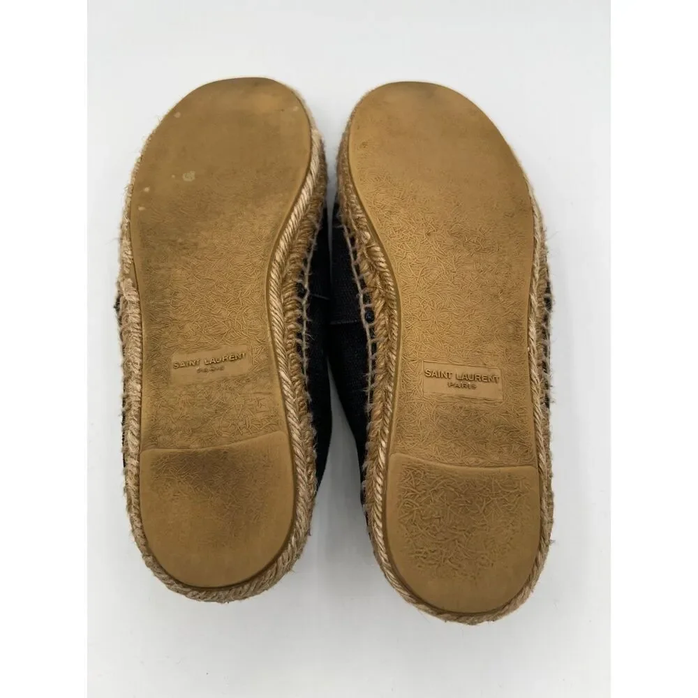 SAINT LAURENT Embroidered Espadrilles Black Canvas Women's 6US - Picture 12 of 12